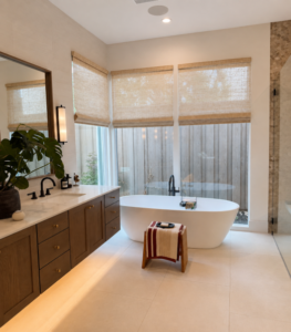 Modern bathroom window treatment